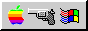 The Apple logo with a water pistol aimed at the Windows logo