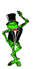 A frog in a top hat, dancing