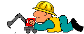 A construction worker playing with a toy digger