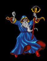 A wizard with a magic staff