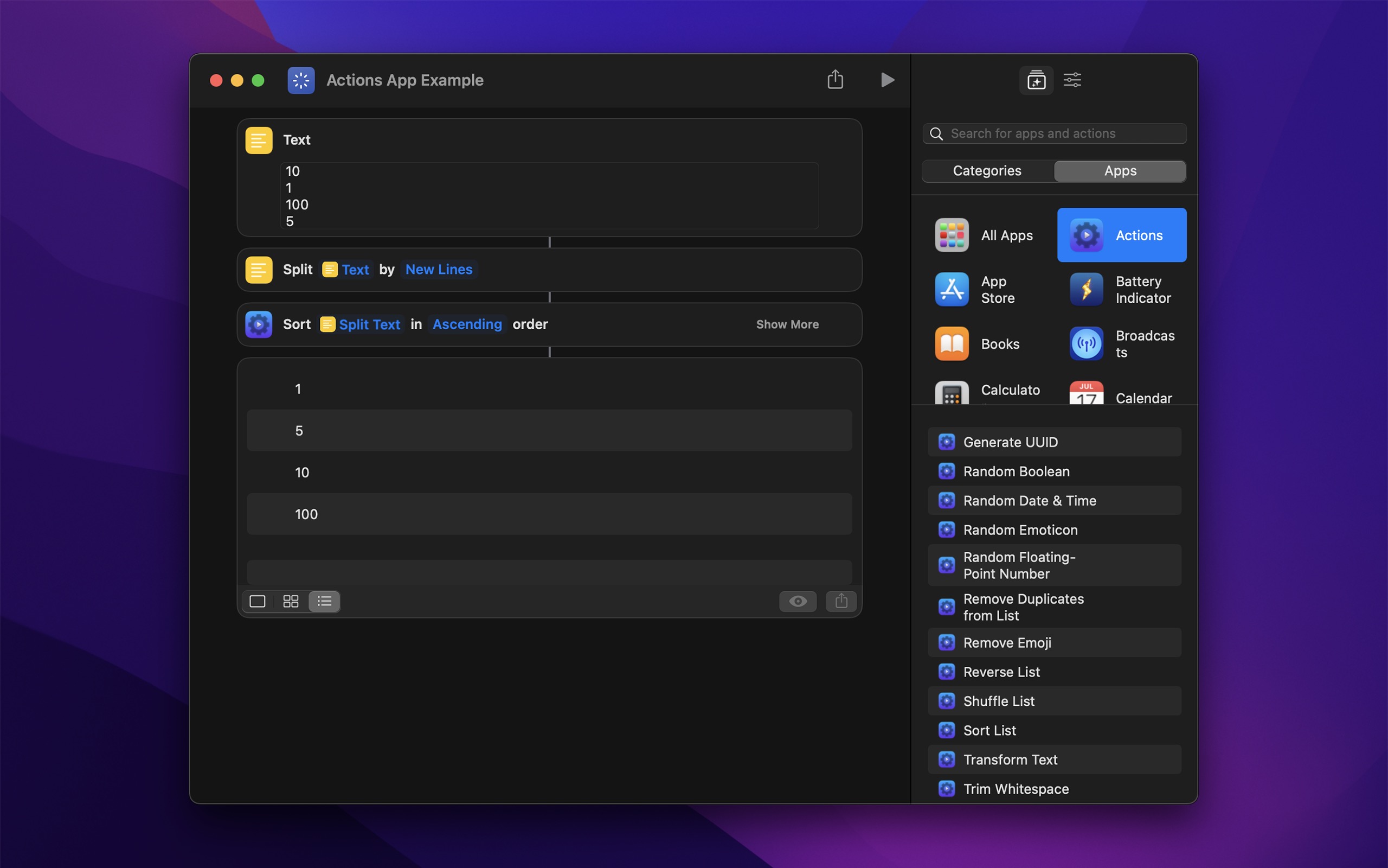 Actions screenshot 1