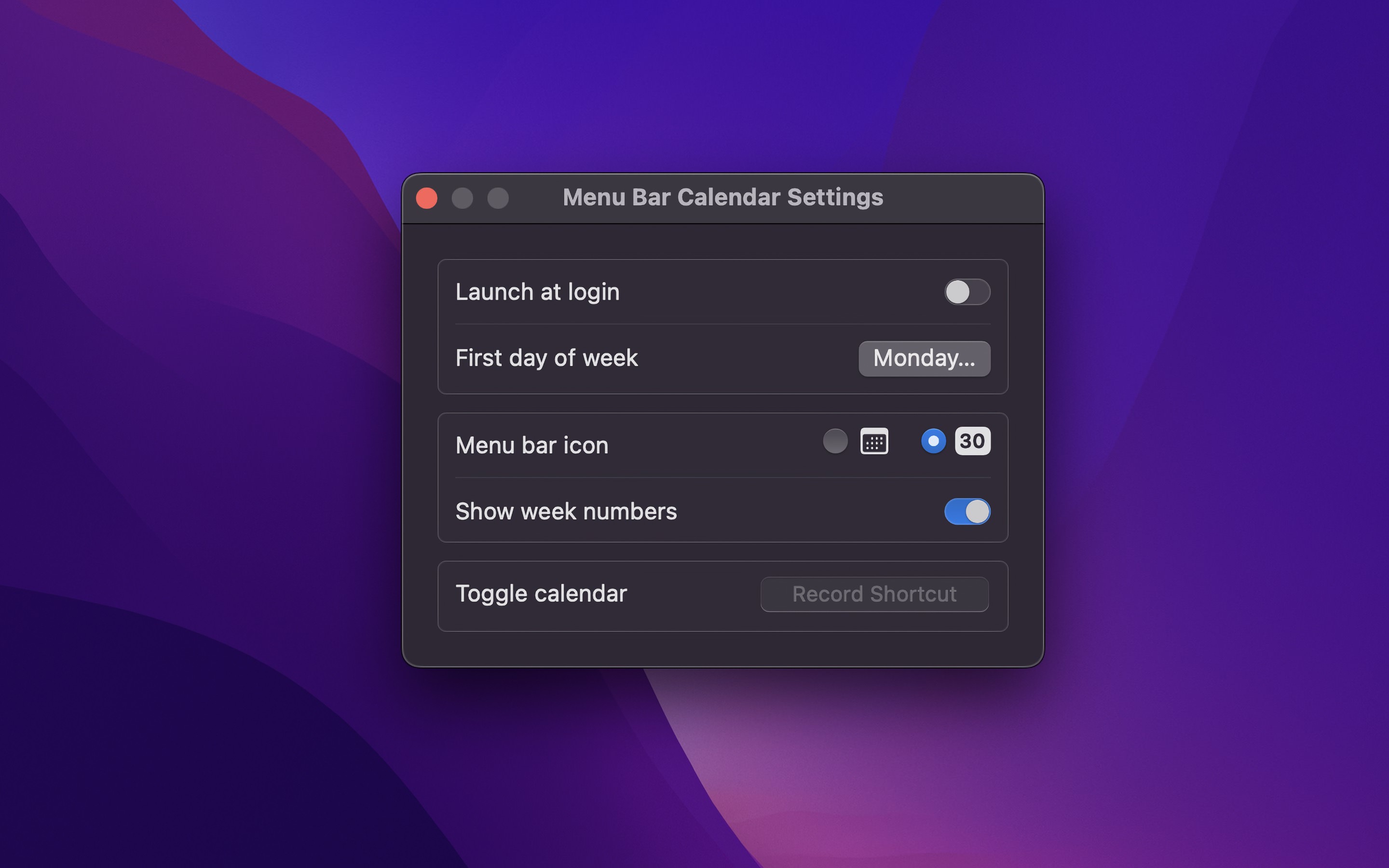Menu Bar Calendar screenshot 3